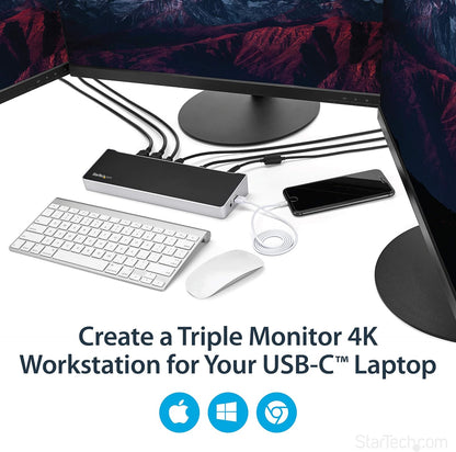 StarTech.com USB-C Dock - 4K Triple Monitor Laptop Docking Station with Dual DisplayPort & HDMI - 100W Power Delivery - USB-C, 4x USB-A Hub - USB 3.1 Gen 1 Type-C Dock - Windows & Mac (DK30CH2DEPUE