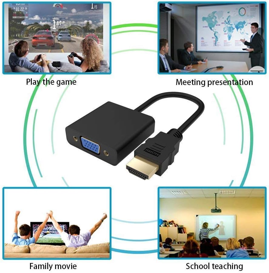 Manhattan HDMI to VGA Converter cable, 1080p, 30cm, Male to Female, Micro-USB Power Input Port for additional power if needed, Black, Three Year Warranty, Polybag