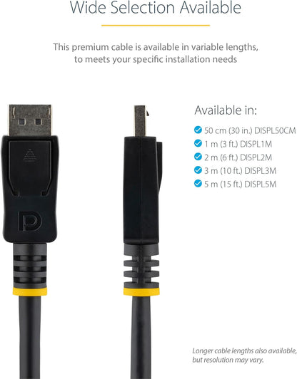 StarTech.com 2m (6ft) DisplayPort 1.2 Cable - 4K x 2K Ultra HD VESA Certified DisplayPort Cable - DP to DP Cable for Monitor - DP Video/Display Cord - Latching DP Connectors (DISPL2M