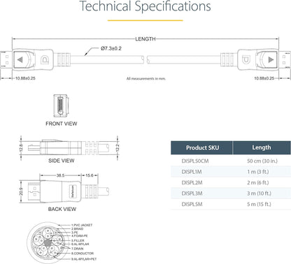 StarTech.com 2m (6ft) DisplayPort 1.2 Cable - 4K x 2K Ultra HD VESA Certified DisplayPort Cable - DP to DP Cable for Monitor - DP Video/Display Cord - Latching DP Connectors (DISPL2M