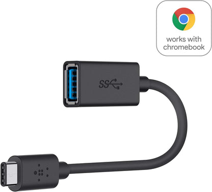 Belkin USB 3.0 USB-C to USB-A Adapter (USB-IF Certified, 5 Gbps, Compatible with MacBook, MacBook Pro), Black