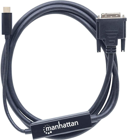 Manhattan USB-C to DVI-D Cable, 1080p@60Hz, 2m, Male to Female, Black, Compatible with DVD-D, Three Year Warranty, Polybag