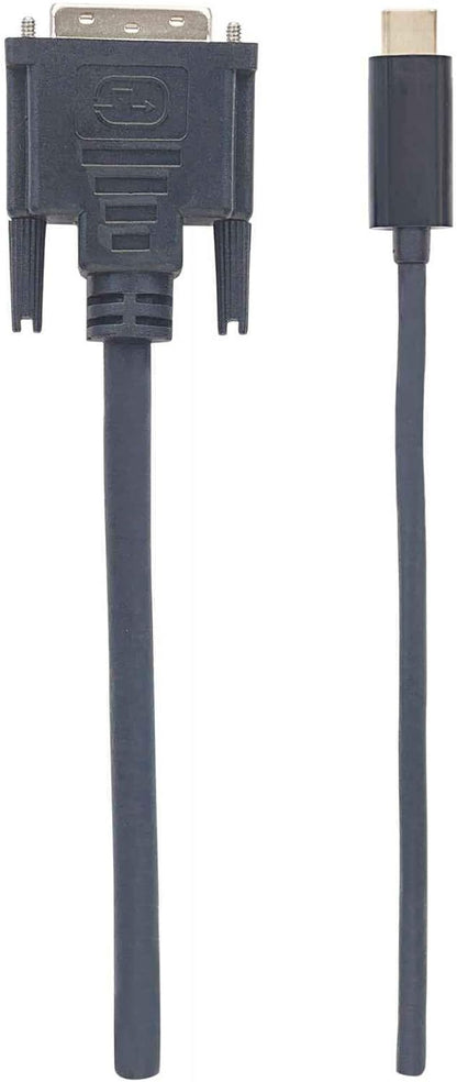 Manhattan USB-C to DVI-D Cable, 1080p@60Hz, 2m, Male to Female, Black, Compatible with DVD-D, Three Year Warranty, Polybag