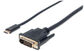 Manhattan USB-C to DVI-D Cable, 1080p@60Hz, 2m, Male to Female, Black, Compatible with DVD-D, Three Year Warranty, Polybag