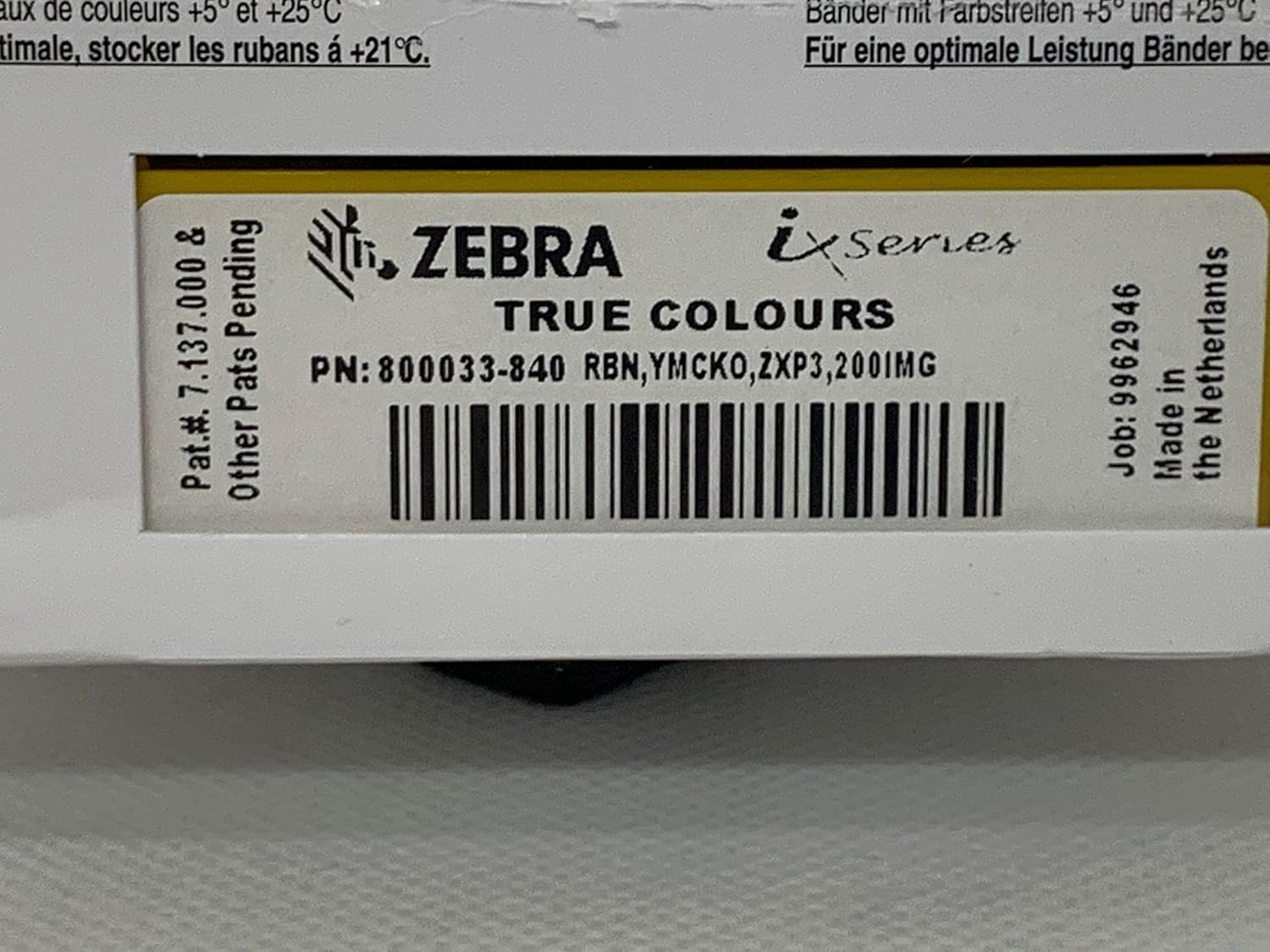 Zebra 800033-840 COLOR RIBBON YMCKO - 200 IMAGES FOR ZXP3 - (Unclassified > Unclassified