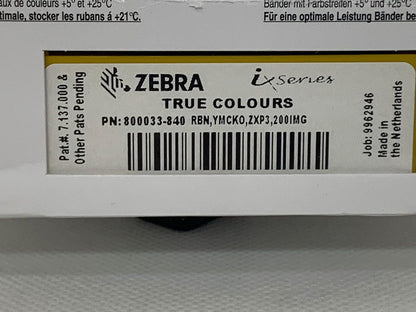 Zebra 800033-840 COLOR RIBBON YMCKO - 200 IMAGES FOR ZXP3 - (Unclassified > Unclassified