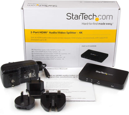StarTech.com HDMI Splitter 1 In 2 Out - 4k 30Hz - 2 Port - Aluminum - HDMI Multi Port - HDMI Audio Splitter (ST122HD4K
