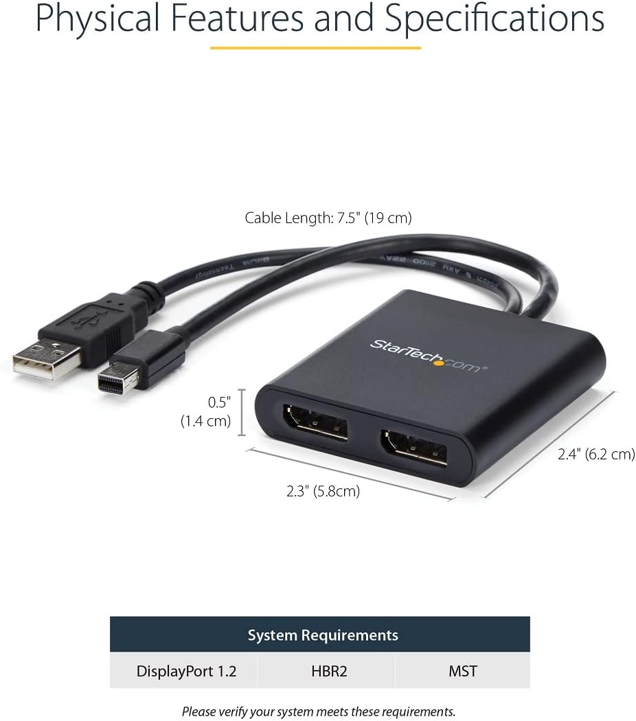 StarTech.com 2-Port Multi Monitor Adapter - Mini DisplayPort to 2x DisplayPort MST Hub - Dual 4K 30Hz - Video Splitter for Extended Desktop Mode on Windows PCs Only - mDP 1.2 to 2x DP (MSTMDP122DP
