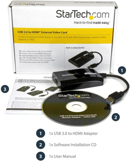 StarTech.com USB 3.0 to HDMI Adapter - DisplayLink Certified - 1080p (1920x1200) - USB Type-A to HDMI Display Adapter Converter for Monitor - External Video & Graphics Card - Windows/Mac (USB32HDPRO