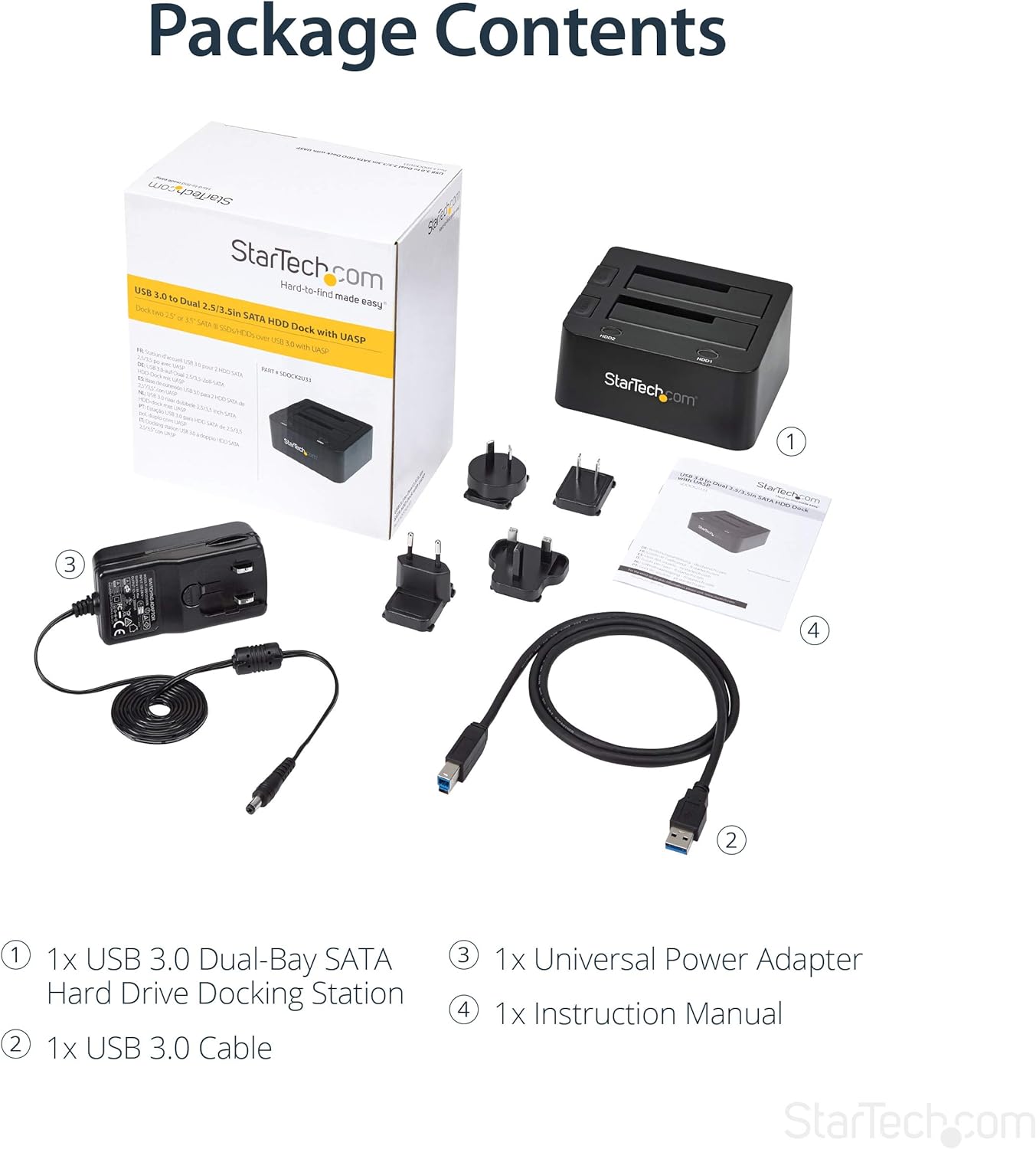StarTech.com Dual-Bay USB 3.0 to SATA Hard Drive Docking Station, USB Hard Drive Dock, External 2.5/3.5" SATA I/II/III, SSD/HDD Docking Station, Hot-Swap Hard Drive Bay, Top-Loading (SDOCK2U33