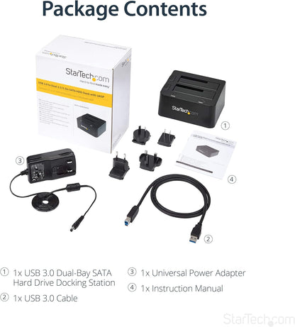 StarTech.com Dual-Bay USB 3.0 to SATA Hard Drive Docking Station, USB Hard Drive Dock, External 2.5/3.5" SATA I/II/III, SSD/HDD Docking Station, Hot-Swap Hard Drive Bay, Top-Loading (SDOCK2U33