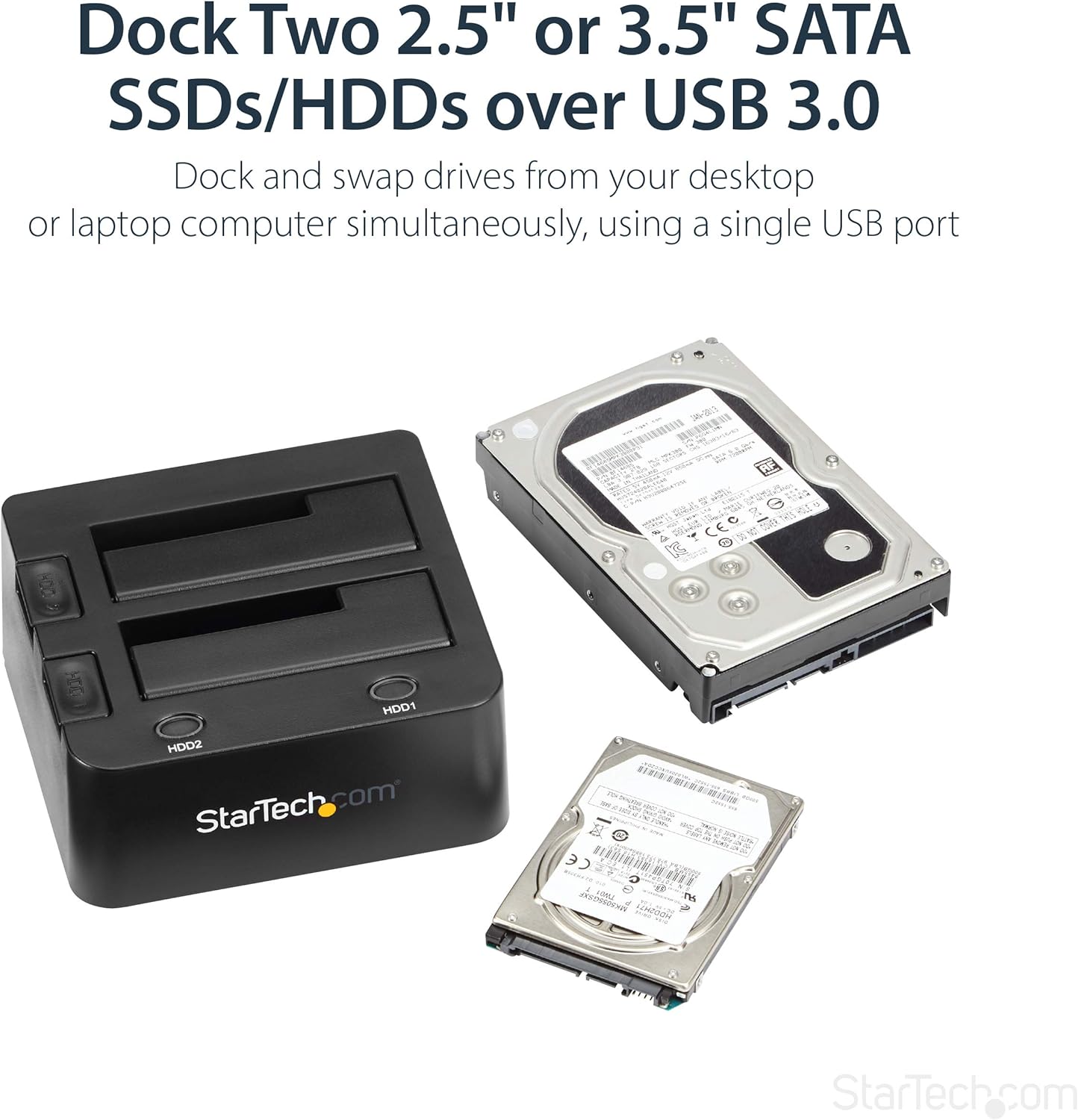 StarTech.com Dual-Bay USB 3.0 to SATA Hard Drive Docking Station, USB Hard Drive Dock, External 2.5/3.5" SATA I/II/III, SSD/HDD Docking Station, Hot-Swap Hard Drive Bay, Top-Loading (SDOCK2U33