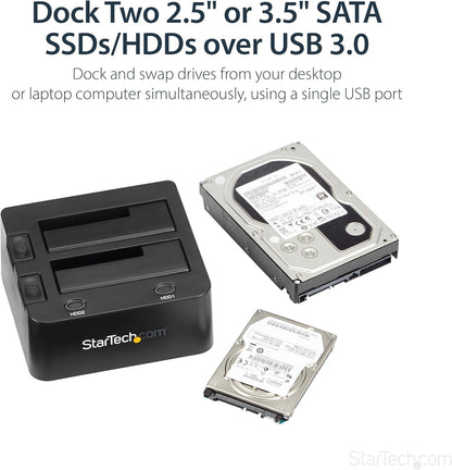 StarTech.com Dual-Bay USB 3.0 to SATA Hard Drive Docking Station, USB Hard Drive Dock, External 2.5/3.5" SATA I/II/III, SSD/HDD Docking Station, Hot-Swap Hard Drive Bay, Top-Loading (SDOCK2U33