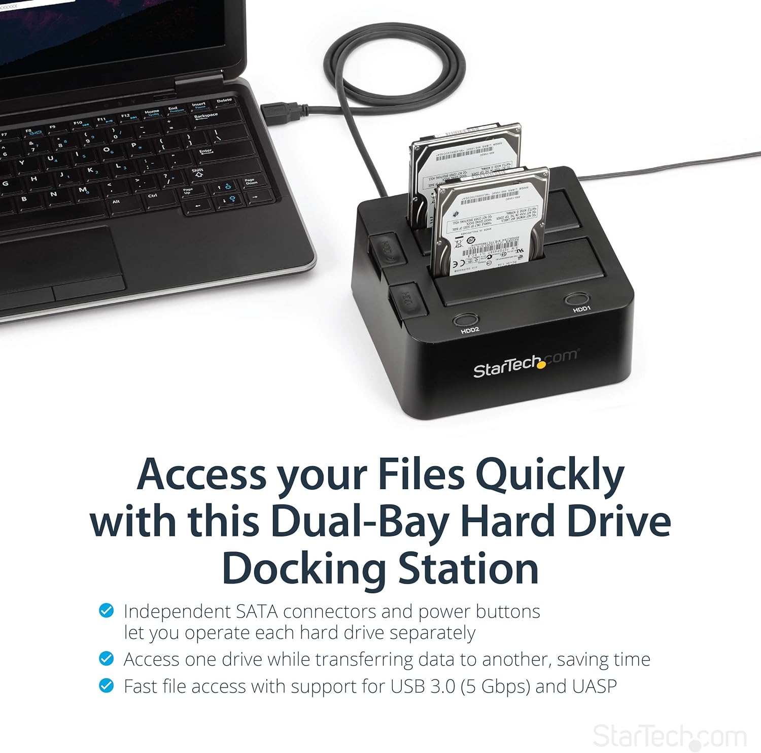 StarTech.com Dual-Bay USB 3.0 to SATA Hard Drive Docking Station, USB Hard Drive Dock, External 2.5/3.5" SATA I/II/III, SSD/HDD Docking Station, Hot-Swap Hard Drive Bay, Top-Loading (SDOCK2U33
