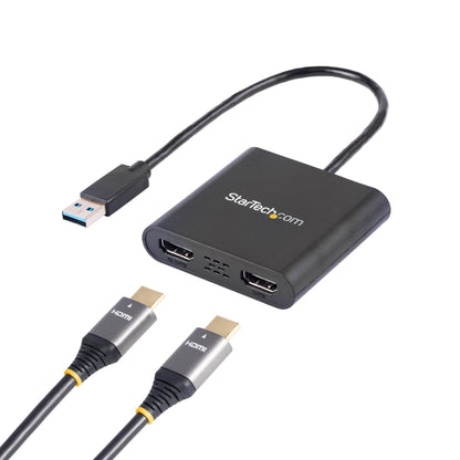 StarTech.com USB 3.0 to Dual HDMI Adapter - 1x 4K 30Hz & 1x 1080p - External Video & Graphics Card - USB Type-A to HDMI Dual Monitor Display Adapter - Supports Windows Only - Black (USB32HD2