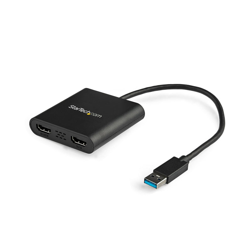 StarTech.com USB 3.0 to Dual HDMI Adapter - 1x 4K 30Hz & 1x 1080p - External Video & Graphics Card - USB Type-A to HDMI Dual Monitor Display Adapter - Supports Windows Only - Black (USB32HD2