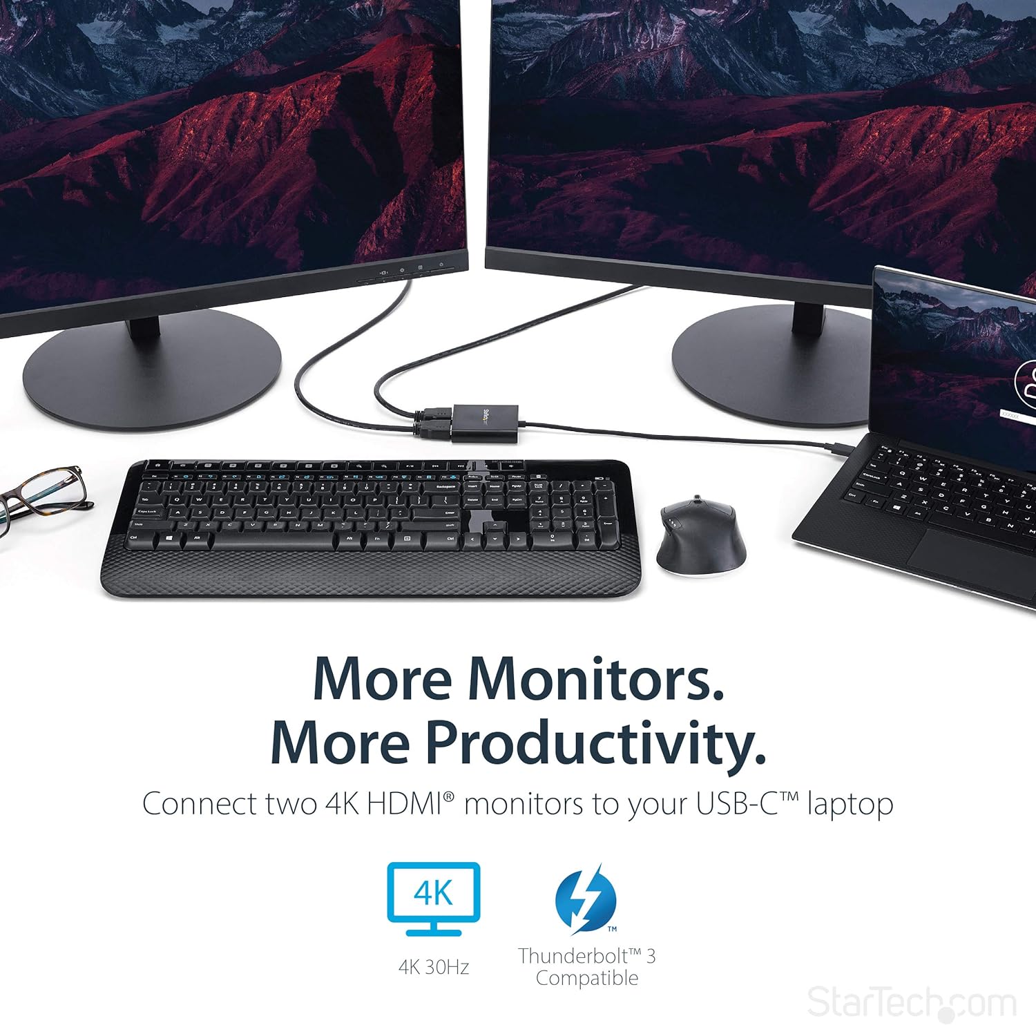StarTech.com USB-C to Dual HDMI Adapter, USB Type-C Multi-Monitor MST Hub, Dual 4K 30Hz/1080p 60Hz HDMI Laptop Display Extender/Splitter, Extra-Long Built-In Cable, Windows Only (MSTCDP122HD