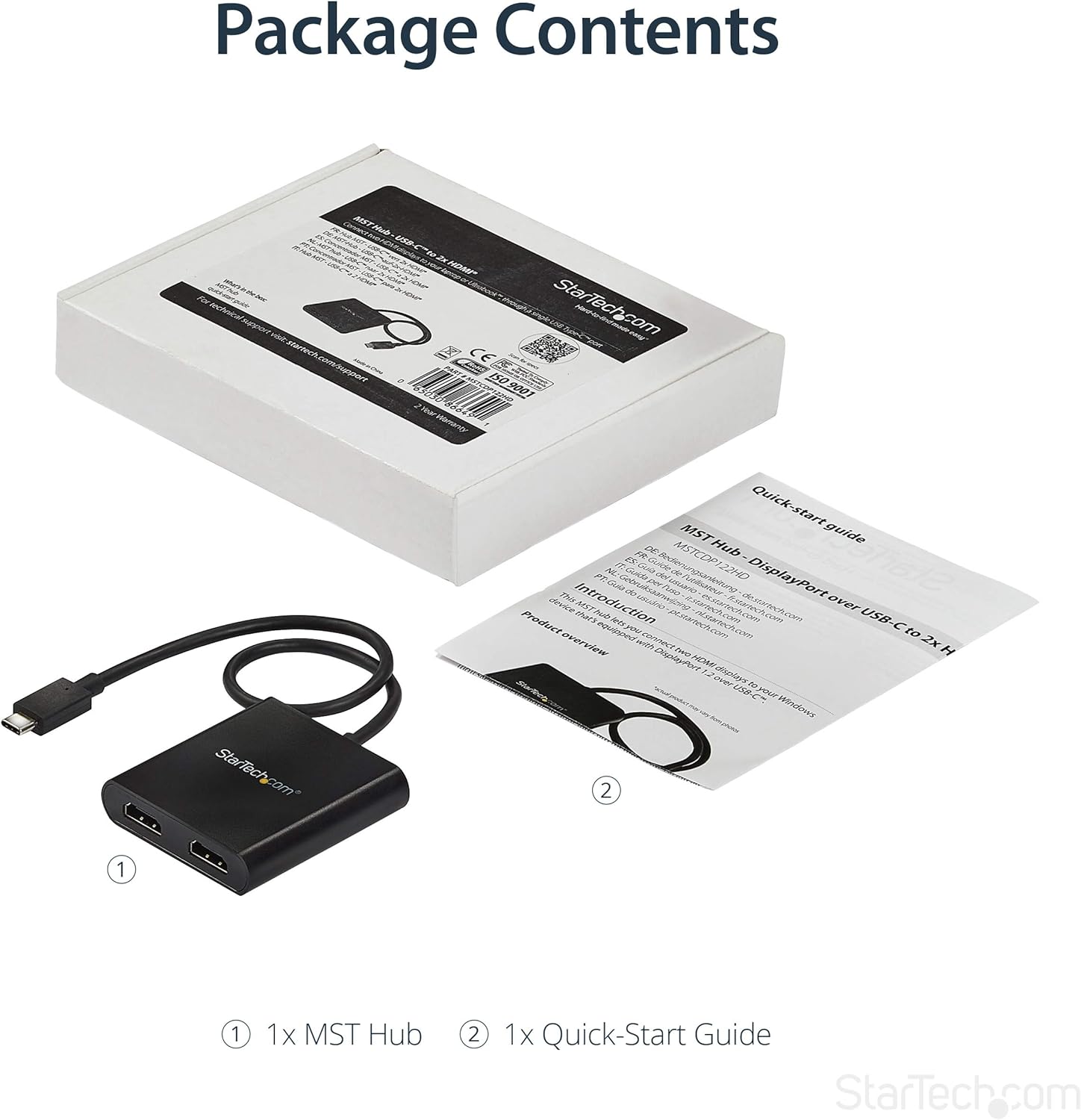 StarTech.com USB-C to Dual HDMI Adapter, USB Type-C Multi-Monitor MST Hub, Dual 4K 30Hz/1080p 60Hz HDMI Laptop Display Extender/Splitter, Extra-Long Built-In Cable, Windows Only (MSTCDP122HD
