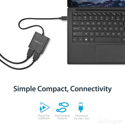 StarTech.com USB-C to Dual HDMI Adapter, USB Type-C Multi-Monitor MST Hub, Dual 4K 30Hz/1080p 60Hz HDMI Laptop Display Extender/Splitter, Extra-Long Built-In Cable, Windows Only (MSTCDP122HD