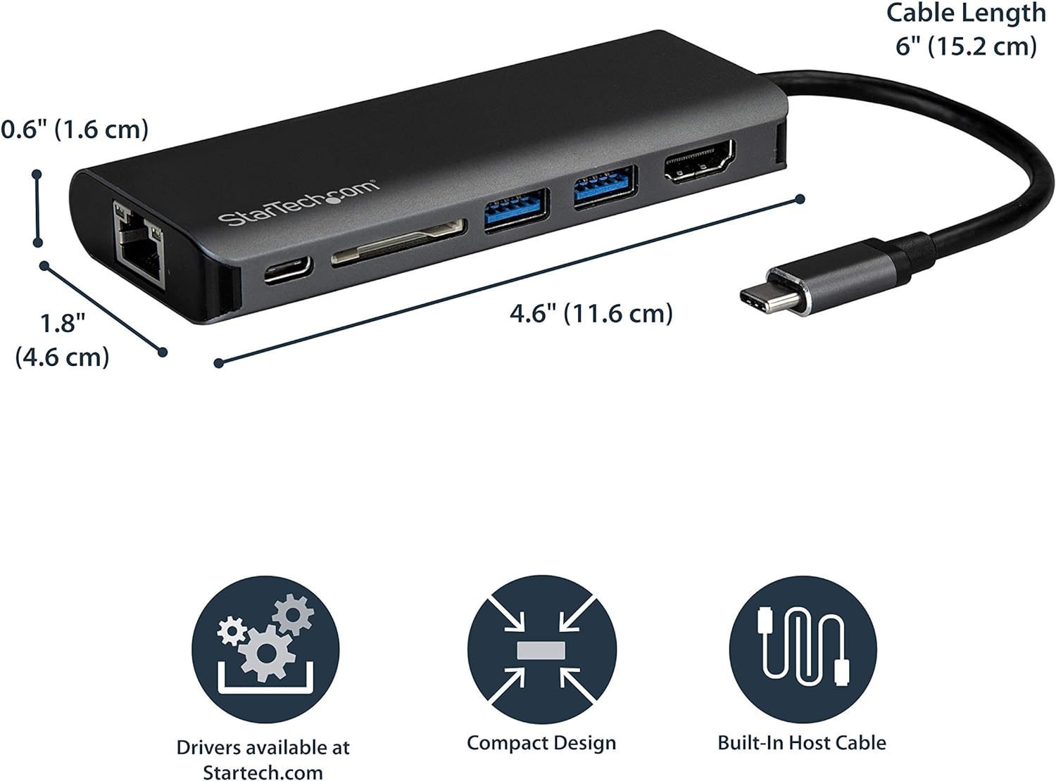 StarTech.com USB C Multiport Adapter, Portable USB-C Dock to 4K HDMI, 2-pt USB 3.0 Hub, SD/SDHC, GbE, 60W PD Pass-Through - USB Type-C/Thunderbolt 3 - REPLACED BY DKT30CSDHPD3 (DKT30CSDHPD