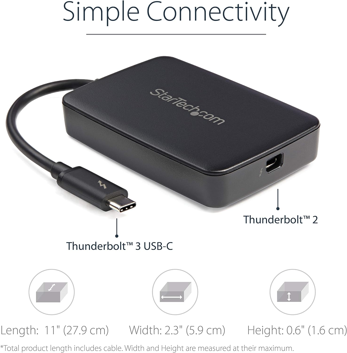 StarTech.com Thunderbolt 3 to Thunderbolt 2 Adapter (Non-Reversible) - TB3 Laptop to TB2 (20Gbps) or TB1 (10Gbps) Devices / Displays - Black - Windows/Mac (TBT3TBTADAP