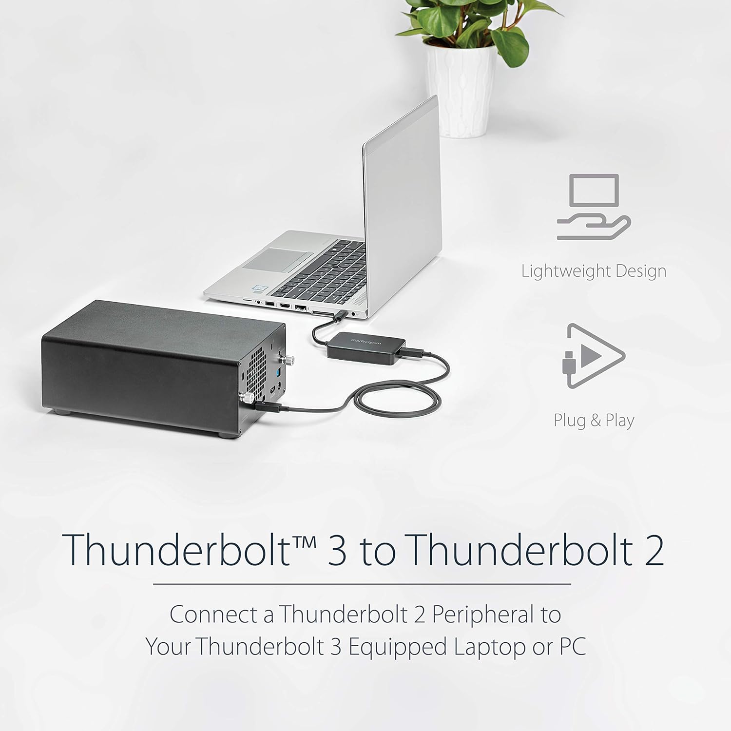 StarTech.com Thunderbolt 3 to Thunderbolt 2 Adapter (Non-Reversible) - TB3 Laptop to TB2 (20Gbps) or TB1 (10Gbps) Devices / Displays - Black - Windows/Mac (TBT3TBTADAP