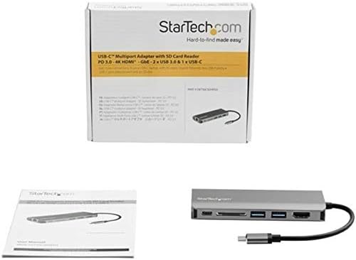 StarTech.com USB C Multiport Adapter - USB-C Travel Dock to 4K HDMI, 3x USB 3.0 Hub, SD/SDHC, GbE, 60W PD 3.0 Pass-Through - USB Type-C/Thunderbolt 3 - Upgraded Version of DKT30CSDHPD (DKT30CSDHPD3