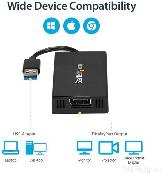 StarTech.com USB 3.0 to DisplayPort Adapter 4K Ultra HD, DisplayLink Certified, Video Converter w/ External Graphics Card - Mac & Windows (USB32DP4K