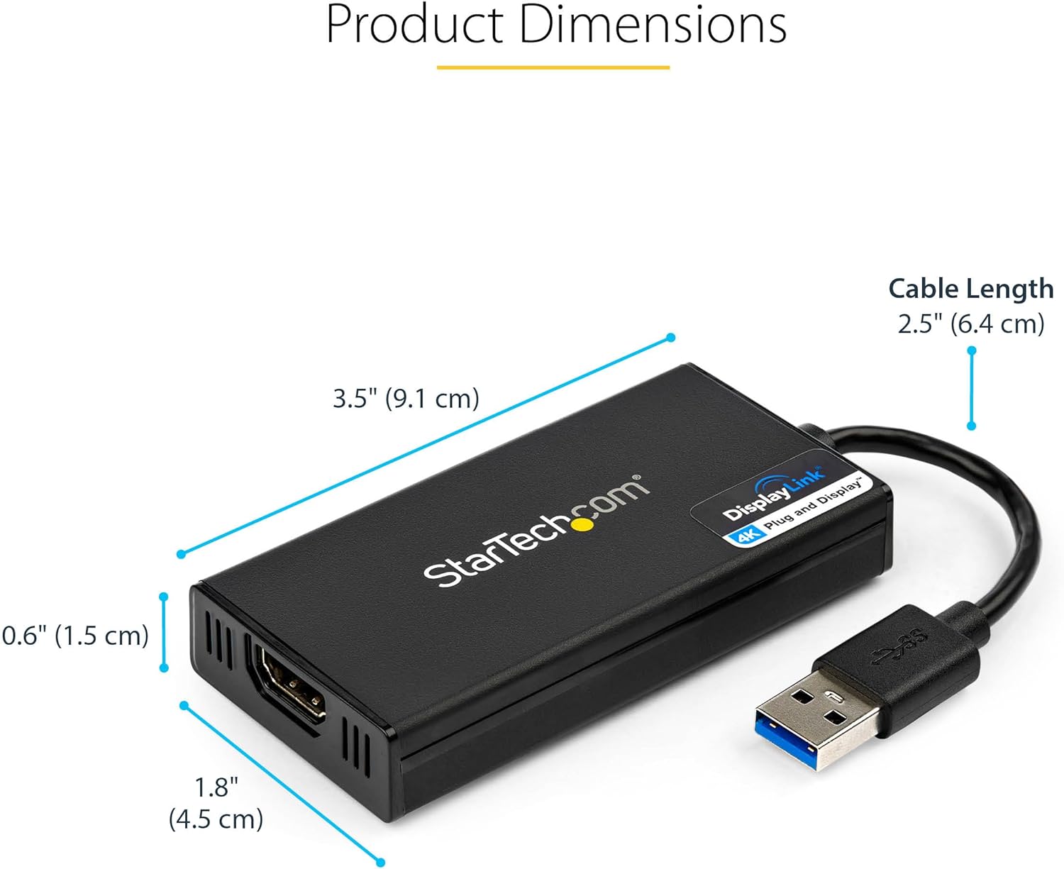 StarTech.com USB 3.0 to HDMI Adapter - 4K 30Hz Ultra HD - DisplayLink Certified - USB Type-A to HDMI Display Adapter Converter for Monitor - External Video & Graphics Card - Mac & Windows (USB32HD4K