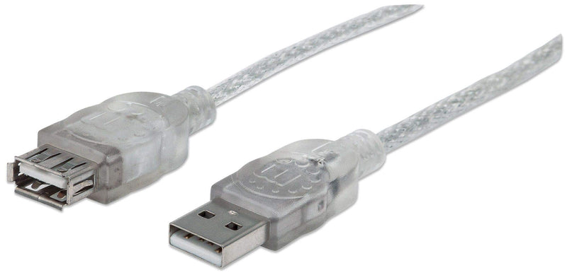 Manhattan 10-Feet Hi-Speed USB Device Cable A Male/A Female, Translucent Silver (340496