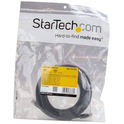 StarTech.com 5m Black Cat5e Snagless RJ45 UTP Patch Cable - 5 m Patch Cord - Ethernet Patch Cable - RJ45 Male to Male Cat 5e Cable (45PAT5MBK