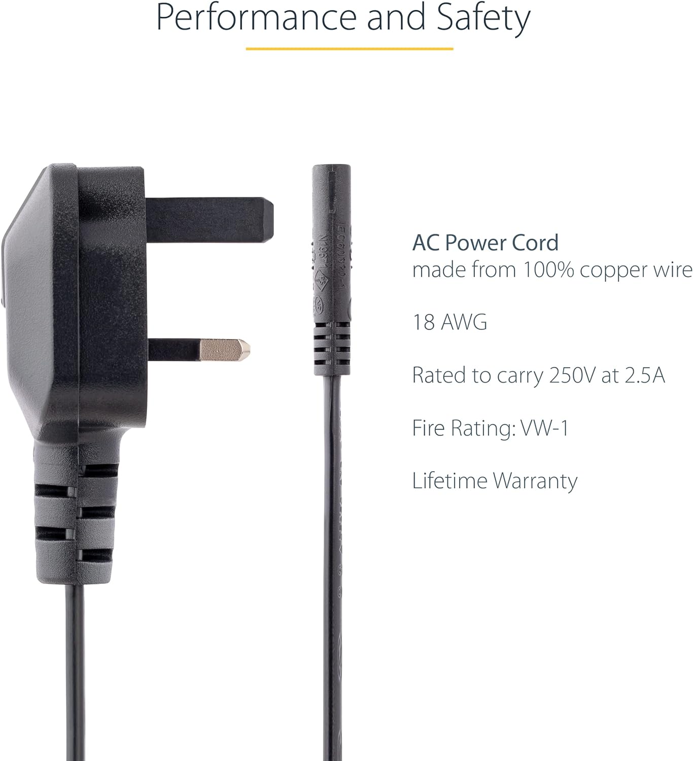 StarTech.com 3ft (1m) UK Laptop Power Cable, BS 1363 to C7, 2.5A 250V, 18AWG, Black, AC Laptop Replacement Cord, Printer Cable, UK Laptop Charger Cord, Laptop Power Brick Cord (PXTNB2SUK1M