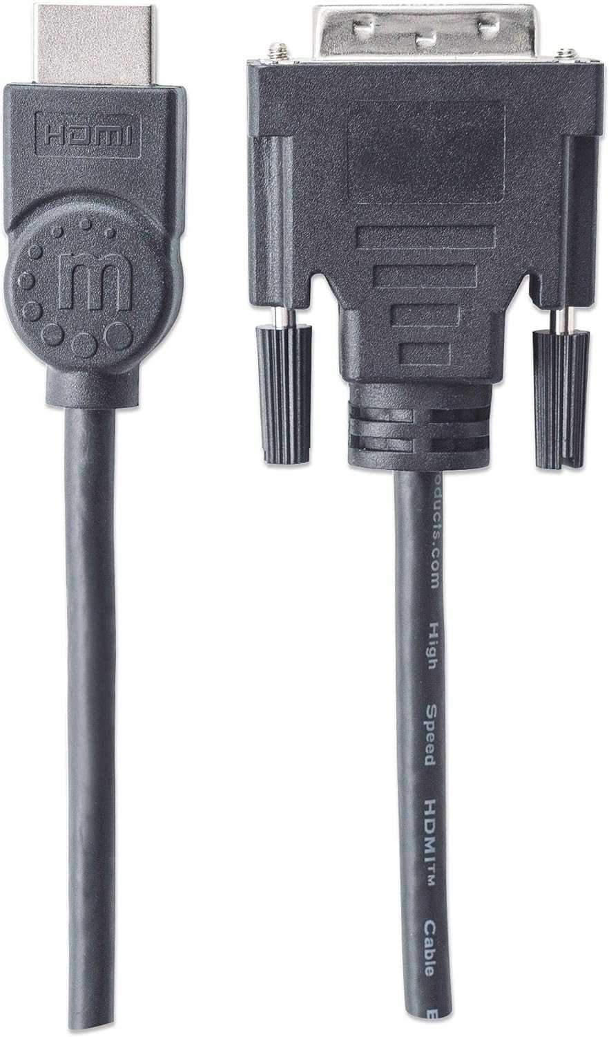 Manhattan HDMI to DVI-D 24+1 Cable, 1.8m, Male to Male, Black, Dual Link, Compatible with DVD-D, Lifetime Warranty, Polybag