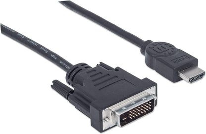 Manhattan HDMI to DVI-D 24+1 Cable, 1.8m, Male to Male, Black, Dual Link, Compatible with DVD-D, Lifetime Warranty, Polybag