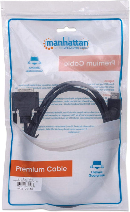 Manhattan HDMI to DVI-D 24+1 Cable, 1.8m, Male to Male, Black, Dual Link, Compatible with DVD-D, Lifetime Warranty, Polybag