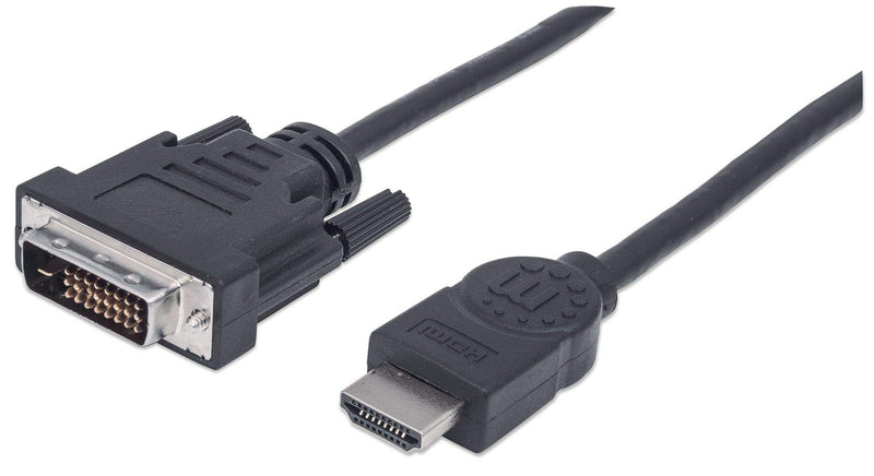 Manhattan HDMI to DVI-D 24+1 Cable, 1.8m, Male to Male, Black, Dual Link, Compatible with DVD-D, Lifetime Warranty, Polybag