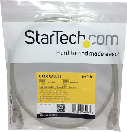 StarTech.com N6SPAT1MGR - Cable de red Cat6 Ethernet Gigabit, blindado SFTP, 1 metro, color gris