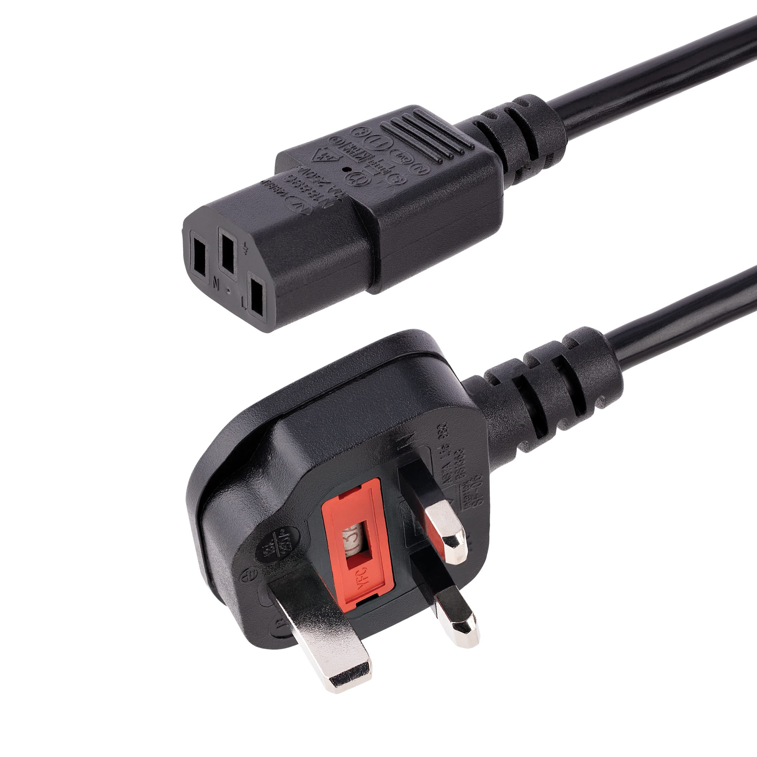 StarTech.com 10ft (3m) UK Computer Power Cable, 18AWG, BS 1363 to C13, 10A 250V, Black Replacement AC Power Cord, Kettle Lead / UK Power Cord, Power Supply Cable, TV/Monitor Power Cable (PXT101UK3M