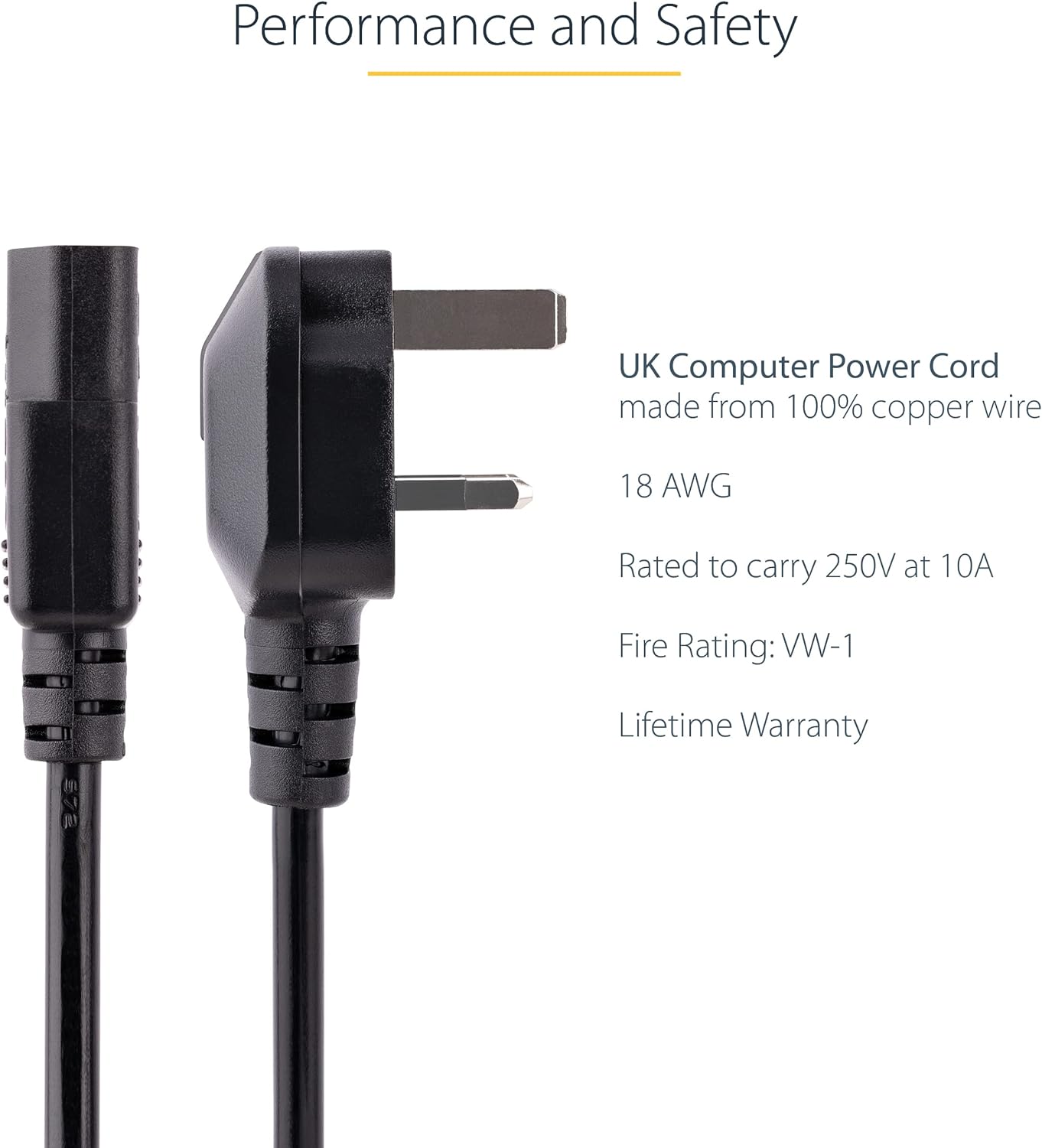 StarTech.com 10ft (3m) UK Computer Power Cable, 18AWG, BS 1363 to C13, 10A 250V, Black Replacement AC Power Cord, Kettle Lead / UK Power Cord, Power Supply Cable, TV/Monitor Power Cable (PXT101UK3M