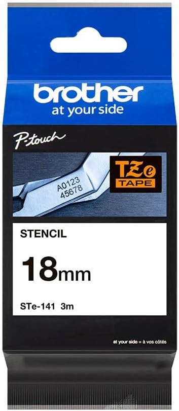 Brother STe-141 Labelling Tape Cassette, 18mm (W) x 3M (L), Stencil Tape, Brother Genuine Supplies Black on White