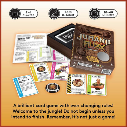 LOONEY LABS Jumanji Fluxx Card Game - Best Jumanji Game Fun Family Games for Kids and Adults Deluxe Card Games Jumanji Board Game Party Games Kid Teens Adult 2-6 Player Games Ages 8+ Specialty Edition