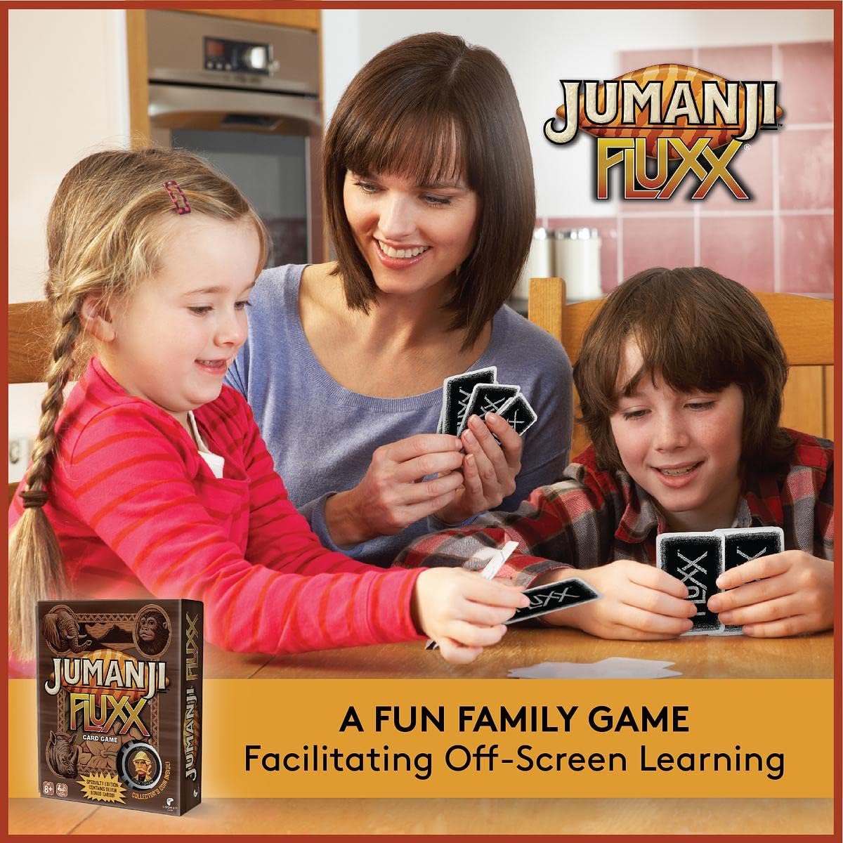 LOONEY LABS Jumanji Fluxx Card Game - Best Jumanji Game Fun Family Games for Kids and Adults Deluxe Card Games Jumanji Board Game Party Games Kid Teens Adult 2-6 Player Games Ages 8+ Specialty Edition