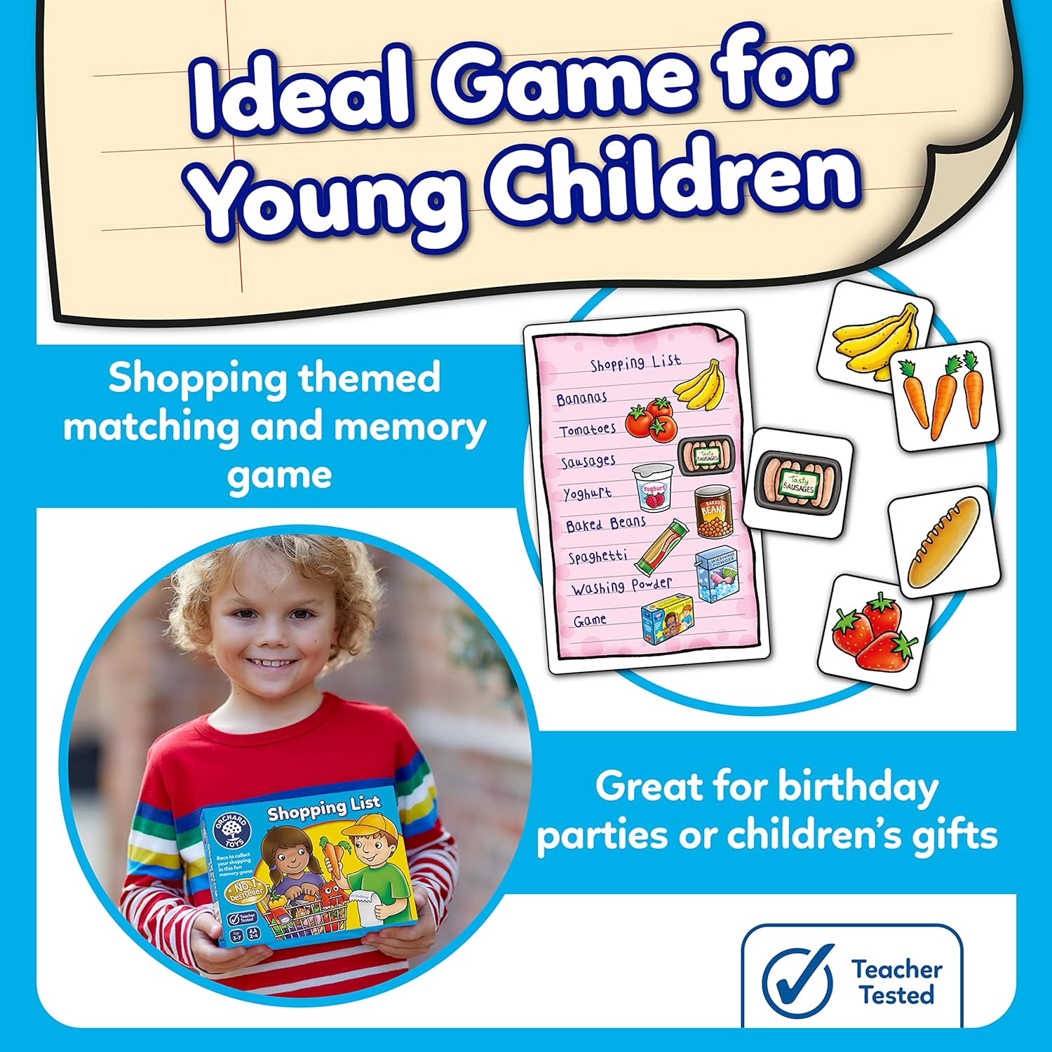 Orchard Toys Shopping List Memory and Matching Pairs Large Card Game, Food Shop & Trolley Snap Cards for Kids Educational Games and Toys for Toddler and Children, 3+ Year Olds, Girls & Boys