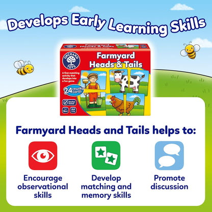 Orchard Toys Farmyard Heads and Tails Game, Memory & Matching Pairs Card Game, Snap Cards for Barn, Farm & Animal Theme, Kids Educational Games and Toys for Toddler and Preschool, 18-Month-Old and Up