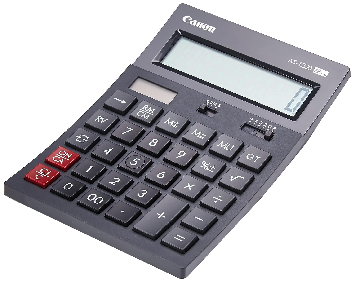 Canon AS-1200 Calculator Desktop Battery/Solar Mark-up 12 Digit 3 Memory Keys Dark Grey Ref 4599B001AA, 215596