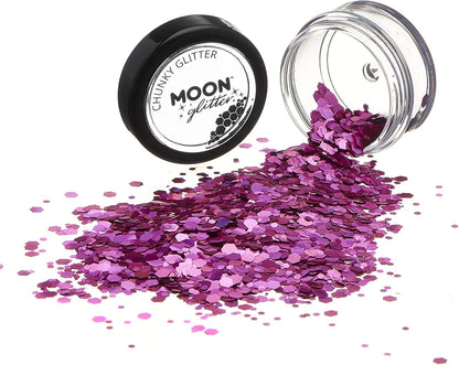 Smiffys Moon Glitter Holographic Chunky Glitter, Pink