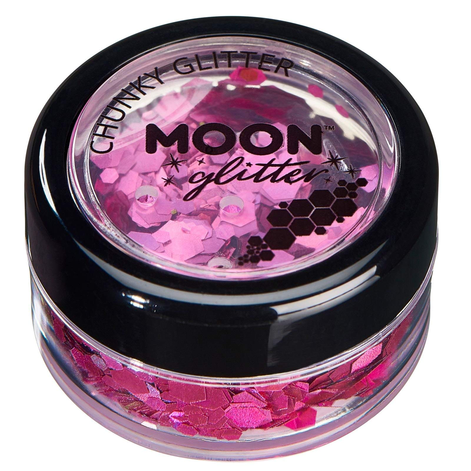 Smiffys Moon Glitter Holographic Chunky Glitter, Pink