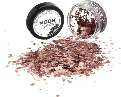 Smiffys Moon Glitter Holographic Chunky Glitter, Rose Gold