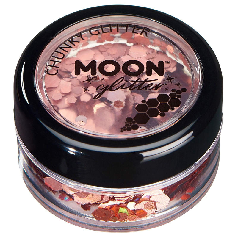 Smiffys Moon Glitter Holographic Chunky Glitter, Rose Gold