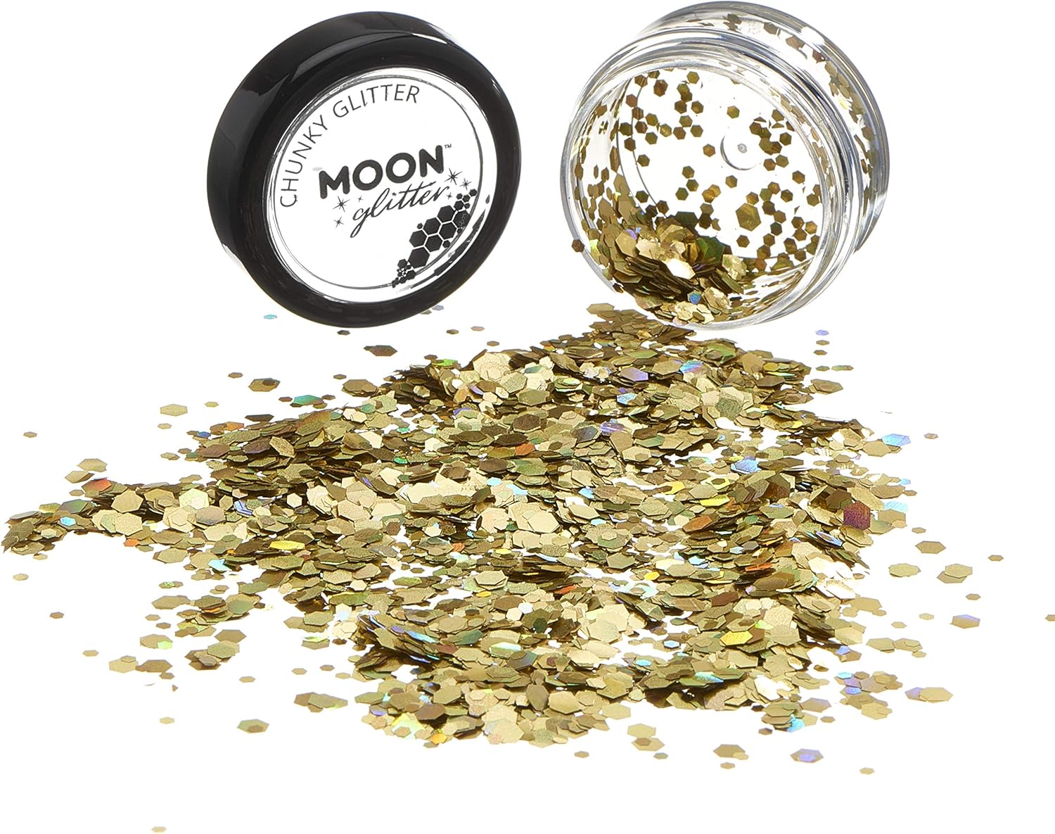 Smiffys Moon Glitter Holographic Chunky Glitter, Gold
